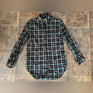 Burberry Checks All Over Logo Button Up Collar Shirt- Black, Women’s Size 8
